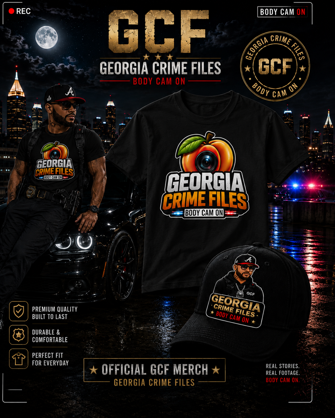 Georgia Crime Files Peach Logo Tee- Black